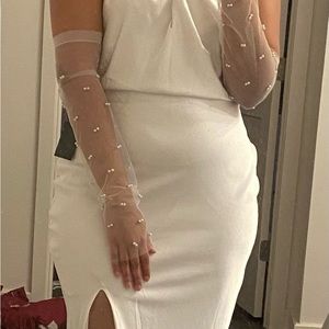 Beaded Pearl fingerless bridal gloves